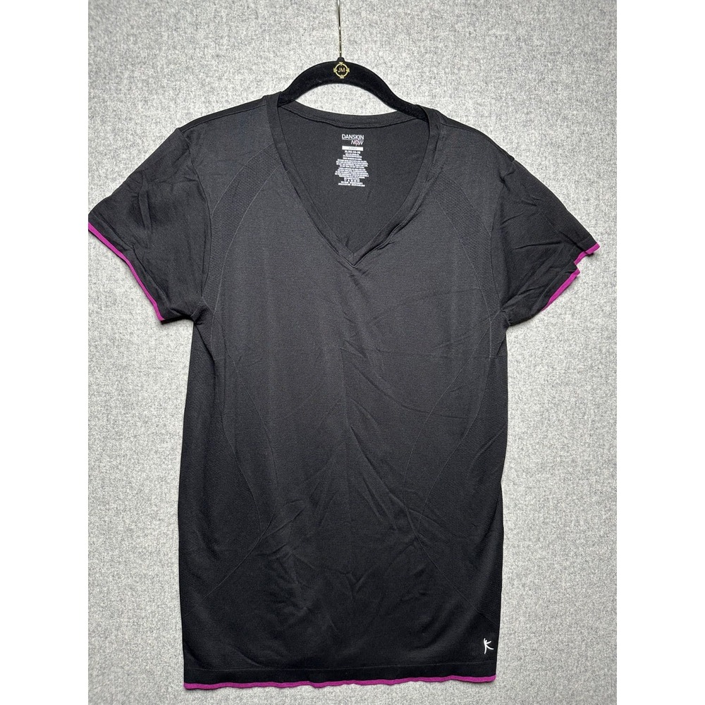 Danskin Now Fitted XL Top V-neck Stretch Black Short Sleeve Gym Running‎ Womens